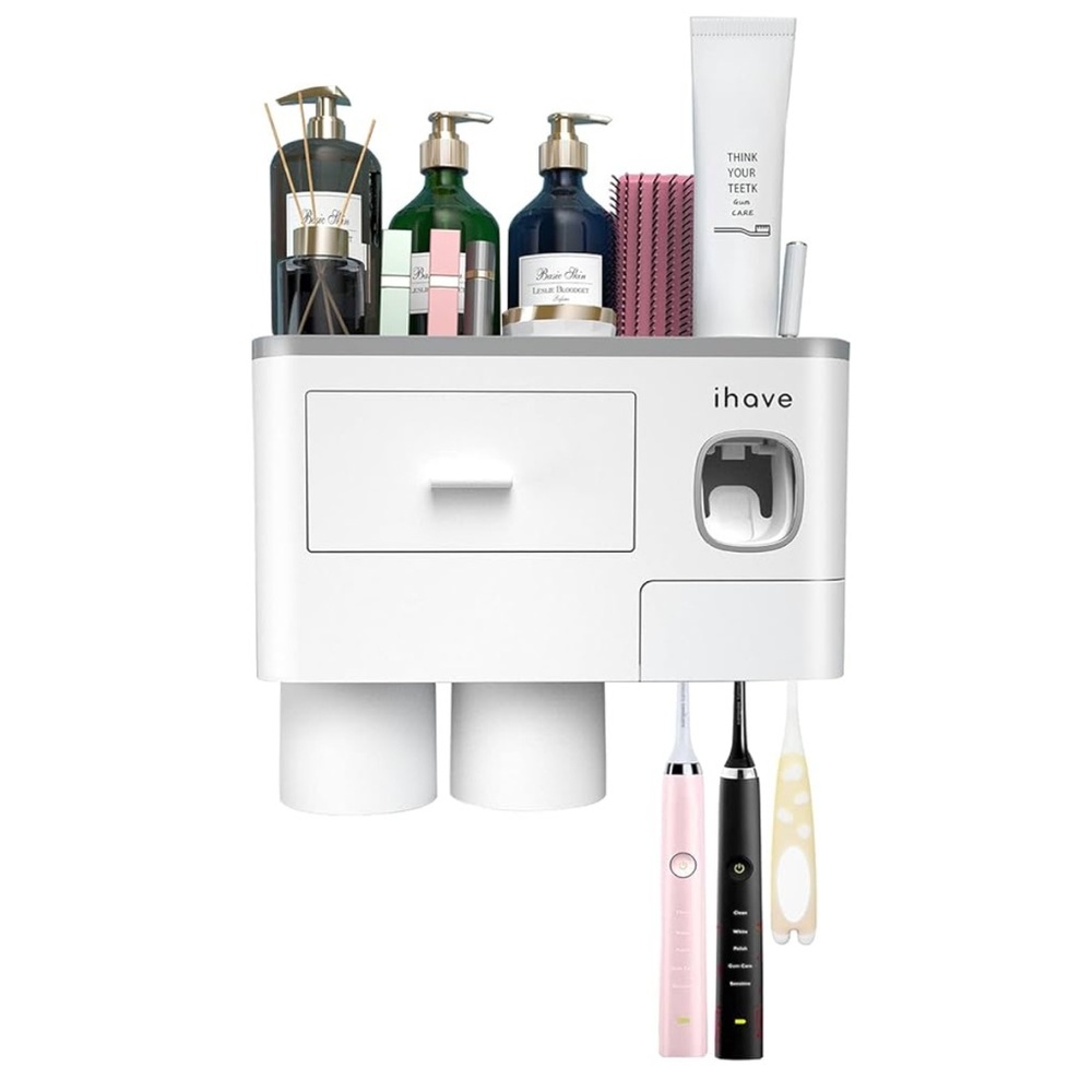 iHave Toothbrush Holders for Bathrooms, 2 Cups Toothbrush Holder Wall Mounted